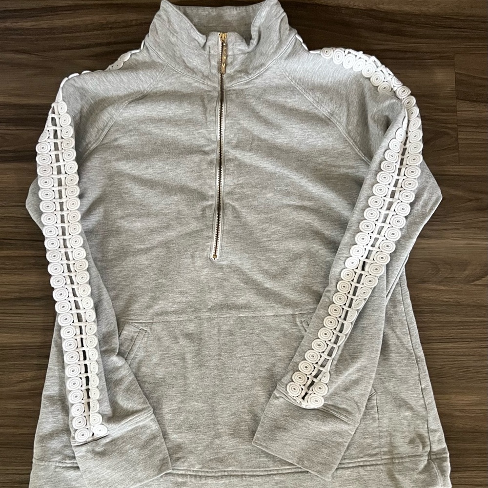 Lilly Pulitzer Gray Quarter-Zip Pullover With Whi… - image 1
